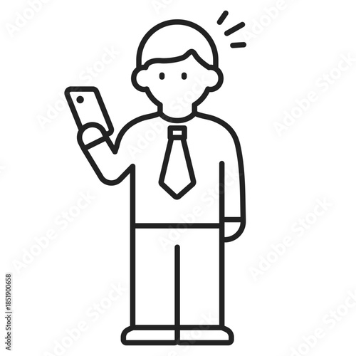 スマートフォンを見ているビジネスパーソンのイラスト・線幅変更可能