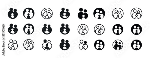 Set of family icons in various styles and configurations
