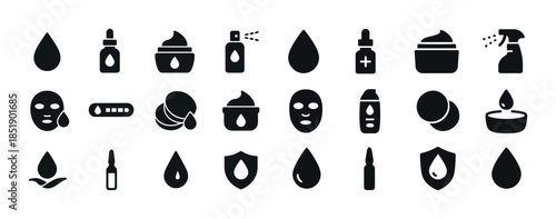 Black silhouette icons of skincare products and beauty items