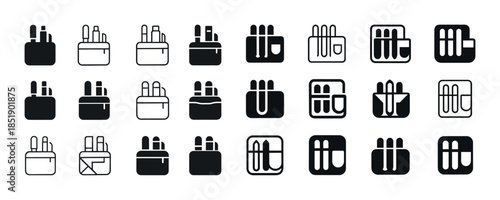 Diverse makeup organizer icon set in black and white