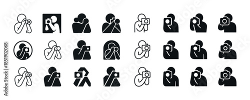 Various camera icon designs in black and white photography symbo