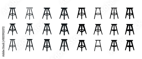 Collection of various stool designs in black silhouette pattern