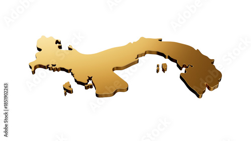 Panama gold brass map isolated on white background. 3d illustration