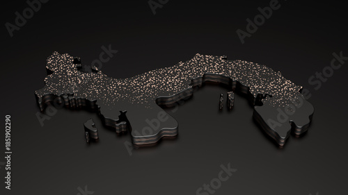 Panama Black stone texture map isolated on black with shadow. 3d illustration