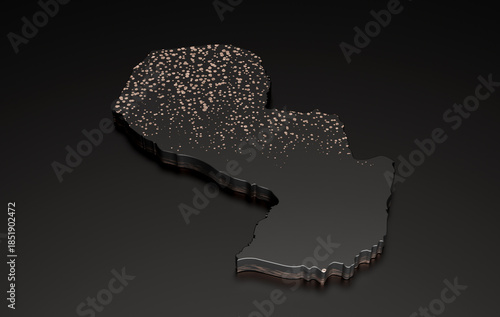 Paraguay Black stone texture map isolated on black with shadow. 3d illustration