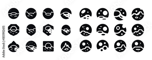 Black and white abstract egg icons with various patterns and des