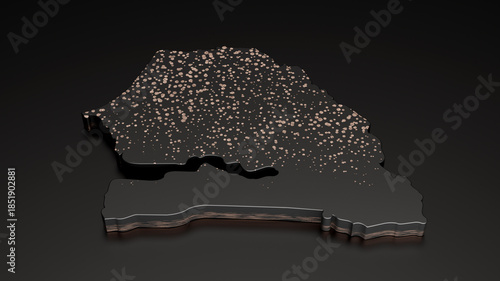 Senegal Black stone texture map isolated on black with shadow. 3d illustration