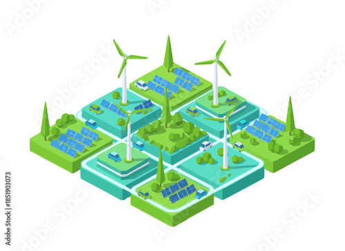 Isometric Green Smart City with Renewable Energy and Sustainable Technology