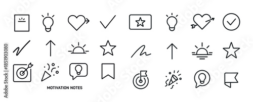Simple motivational icons set featuring lightbulbs arrows stars