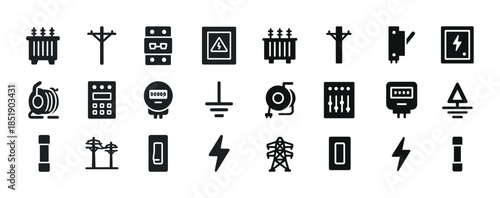 Electrical symbols collection: transformers, power lines, meters