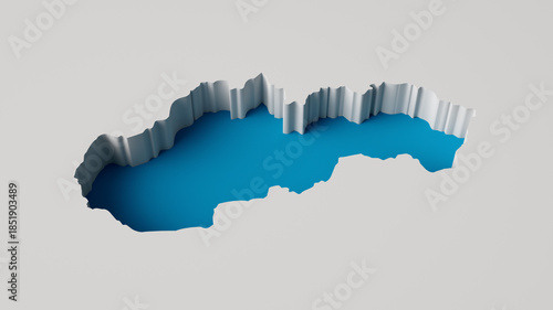 Photography Slovakia Map 3d inner extrudes map Sea Depth in blue with inner shadow
