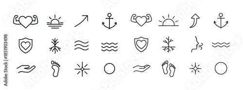 Minimalist wellness and nature icons set with line art designs