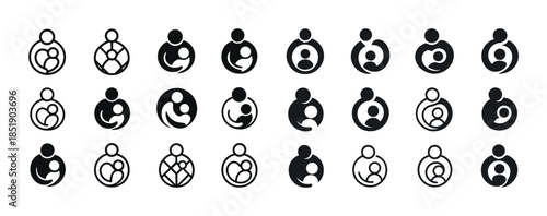 Set of parent-child icon designs showing family love and care