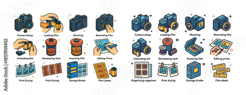 Illustrated steps of film photography: camera setup to editing p