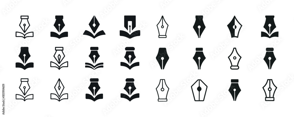 Obraz premium Collection of fountain pen nib icons in various styles