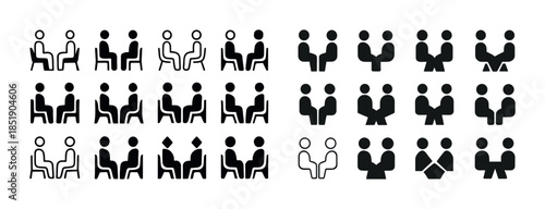 Diverse human figures in conversation and interaction icons set
