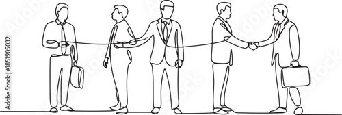 Continuous one line drawing of business people connected by lines, business networking and connection concept, single line art. one line Icon drawing