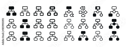 Set of various flowchart icons in black and white