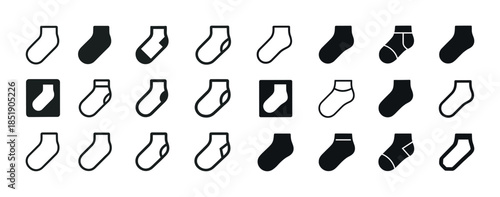 Collection of various sock icons in black and white vector style