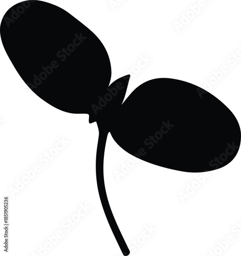 Silhouette of a small seedling sprouting with two leaves Vector Illustration