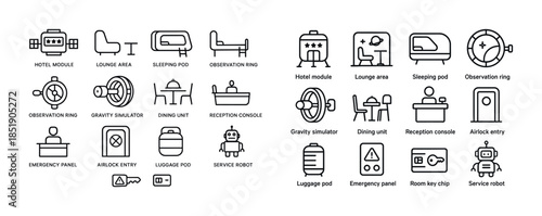 Space station modules and facilities icons collection
