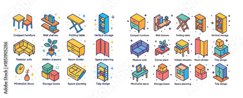 Furniture icons: compact, modular designs and storage solutions