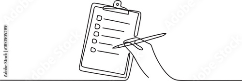 continuous line drawing of clipboard.one line drawing of hand holding clipboard and managing list. single line vector illustration. one line Icon drawing