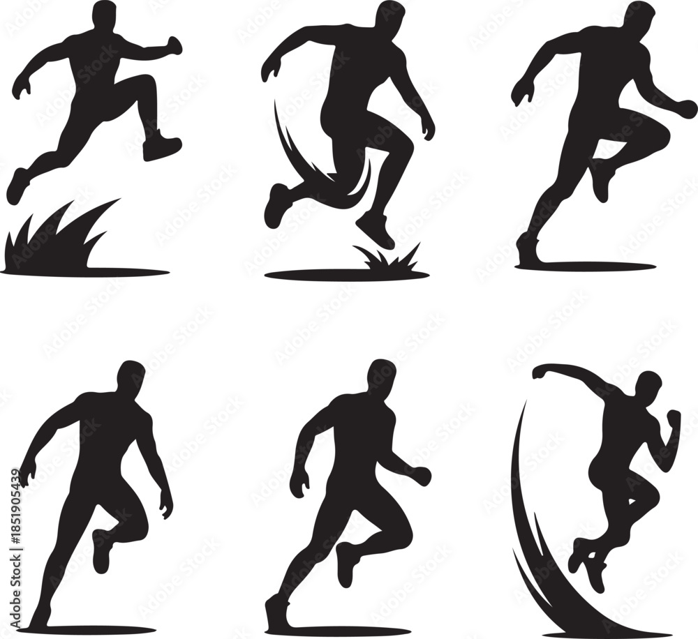 Obraz premium Dynamic silhouettes of athletes running and jumping in action