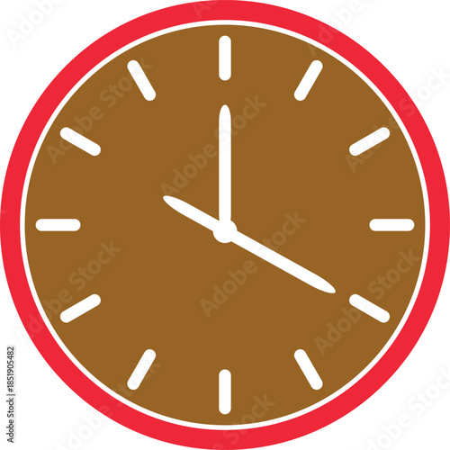 A simple wall clock displaying approximately ten past two isolated on white