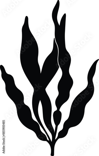 Silhouette of flowing kelp seaweed underwater ocean plant Vector Illustration