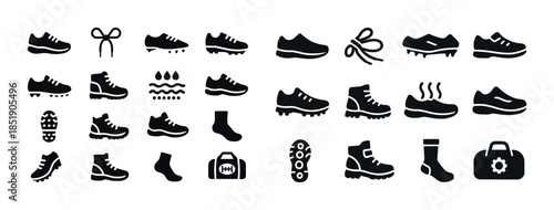 Collection of sports and hiking shoe icons in black silhouette s