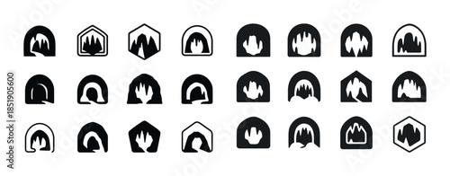 Collection of cave icon designs in various shapes and styles