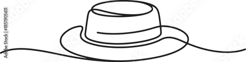 Boater Hat Continuous Line Icon, Woven straw hat continuous one line drawing, Sun Hat Single Line Icon. one line Icon drawing