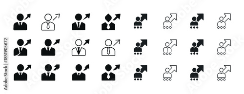 Set of business growth icons: male figures with upward arrows