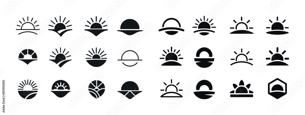 Fototapeta premium Set of sunrise and sunset icons in minimalistic black and white
