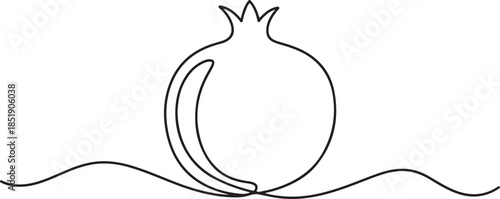 Continuous linear drawing of pomegranate. One line drawing garnet. Pomegranate in one line style. Vector illustration. one line Icon drawing