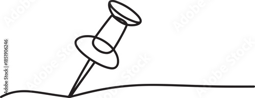 Continuous one line drawing of a paper pin. Drawing pin, Vector illustration. Single line pushpin, A pushpin drawn in one line. one line Icon drawing