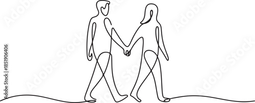 Couple Walking Together Holding Hands Continuous One Line Drawing. one line Icon drawing