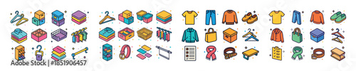Colorful icon set of clothing and accessories with various outfi
