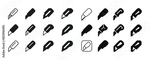 Set of various pen nib icons in different styles and designs