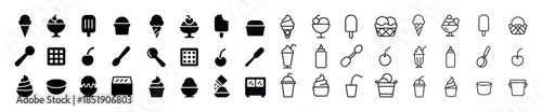 Assorted ice cream and dessert icons in black and white