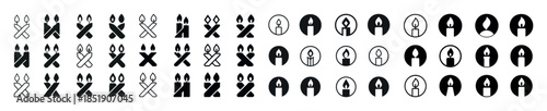 Abstract cutlery icon set featuring fork and spoon variations in