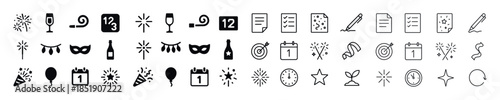 Celebration icons set: party, new year, mask, balloon, champagne