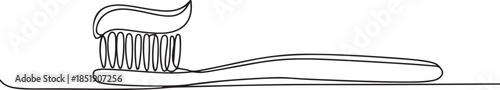 Continuous line drawing of toothbrush and toothpaste, object one line, single line art, vector illustration, Continuous one line drawing. one line Icon drawing