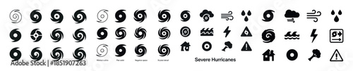 Severe hurricane icons collection with warning symbols and weath