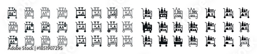Assorted shopping cart icons in black and white pattern