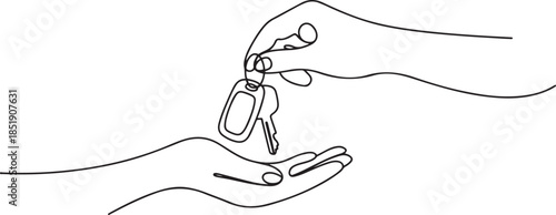 Continuous one line design of receiving car keys. Minimalist style vector illustration. one line Icon drawing