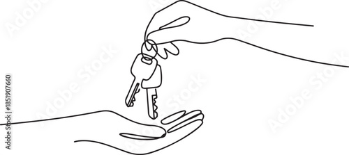 Continuous one line design of receiving car keys. Minimalist style vector illustration. one line Icon drawing