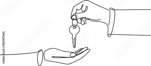 Continuous one line design of receiving car keys. Minimalist style vector illustration. one line Icon drawing