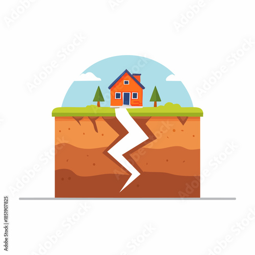 Vector Illustration of a House During an Earthquake.
